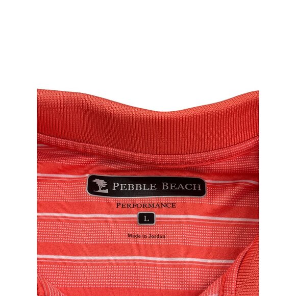 Pebble Beach Striped Polo Shirt Mens Size L Orange White Polyester Golf - Picture 3 of 5